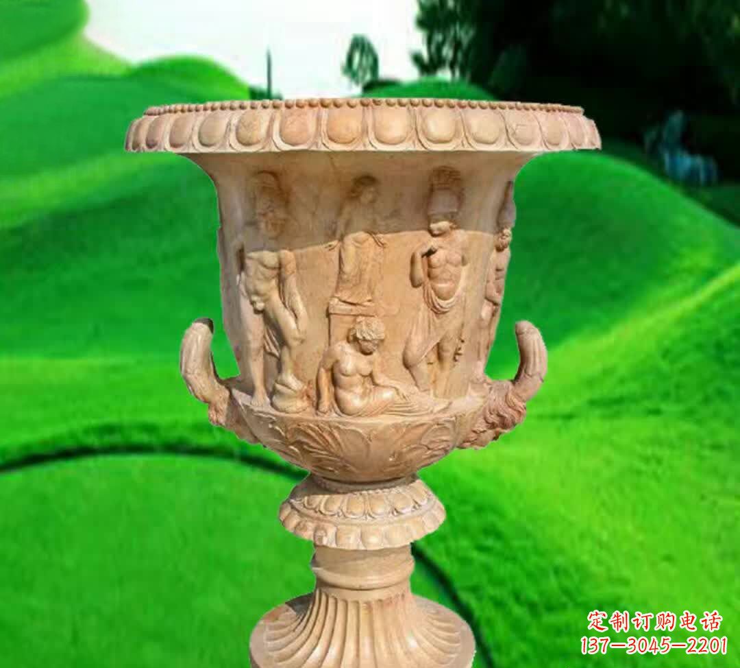 山西晚霞红欧式花盆石雕
