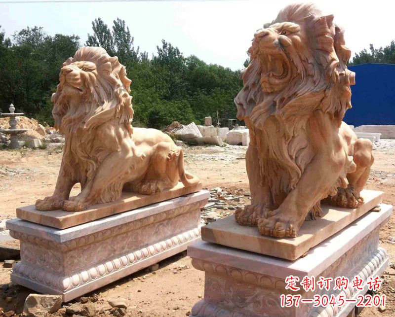 山西晚霞红欧式狮子雕塑222