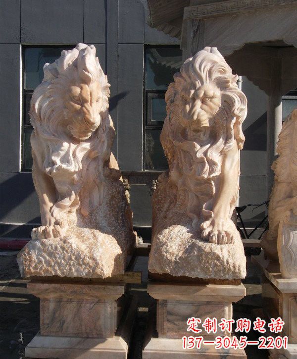 山西晚霞红欧式狮子石雕