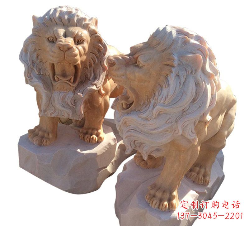 山西晚霞红欧式西洋狮子雕塑