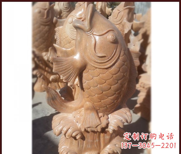 山西晚霞红喷水鲤鱼石雕 (3)