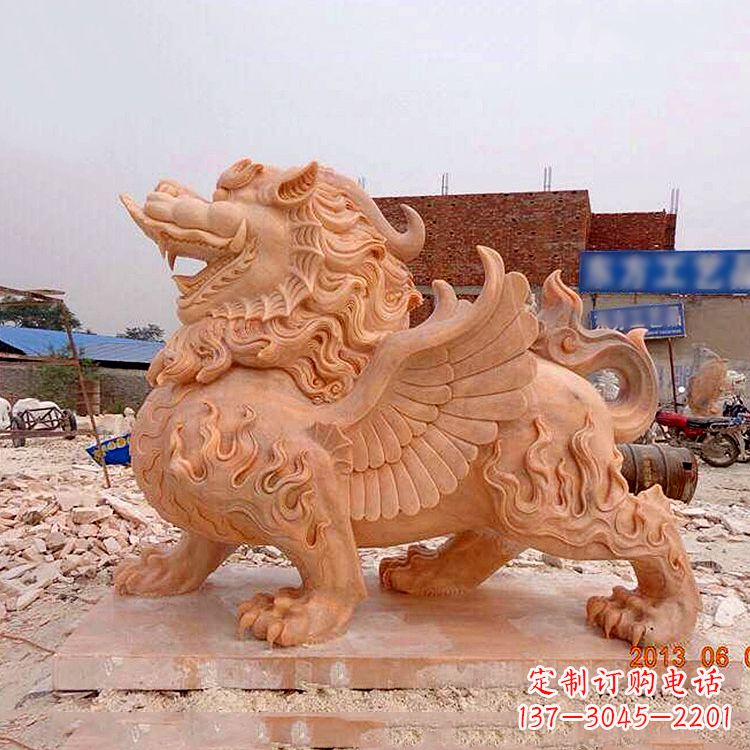 山西晚霞红貔貅雕塑