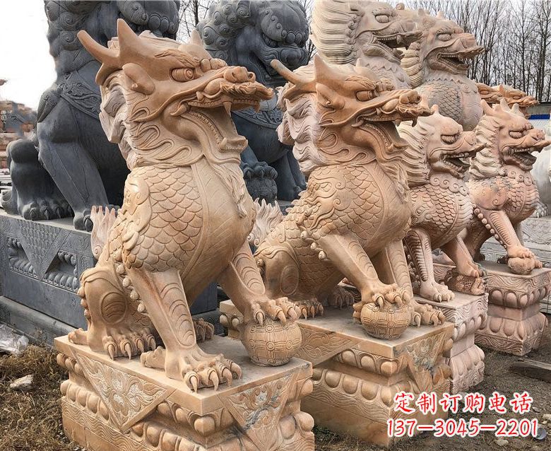 山西晚霞红麒麟石雕 (2)