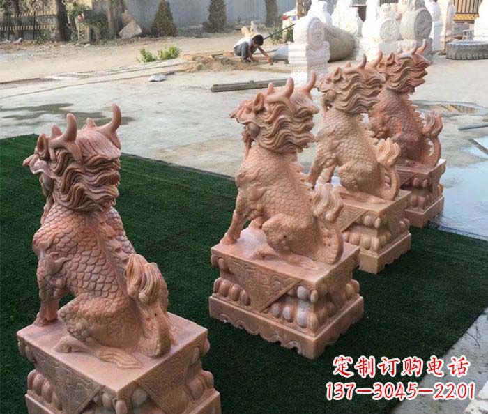 山西晚霞红麒麟招财镇宅石雕