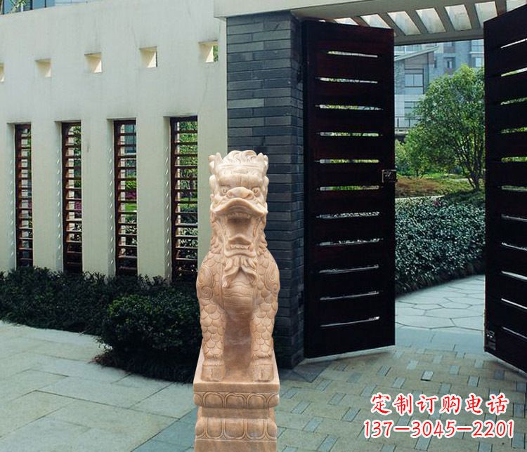 山西晚霞红瑞兽麒麟雕塑