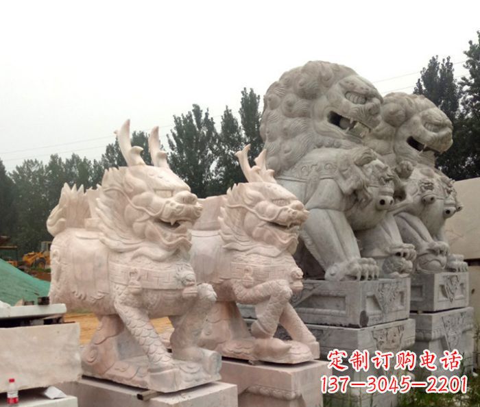 山西晚霞红瑞兽麒麟石雕