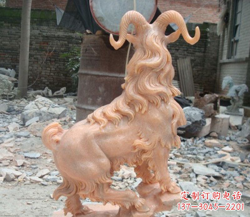 山西晚霞红山羊石雕