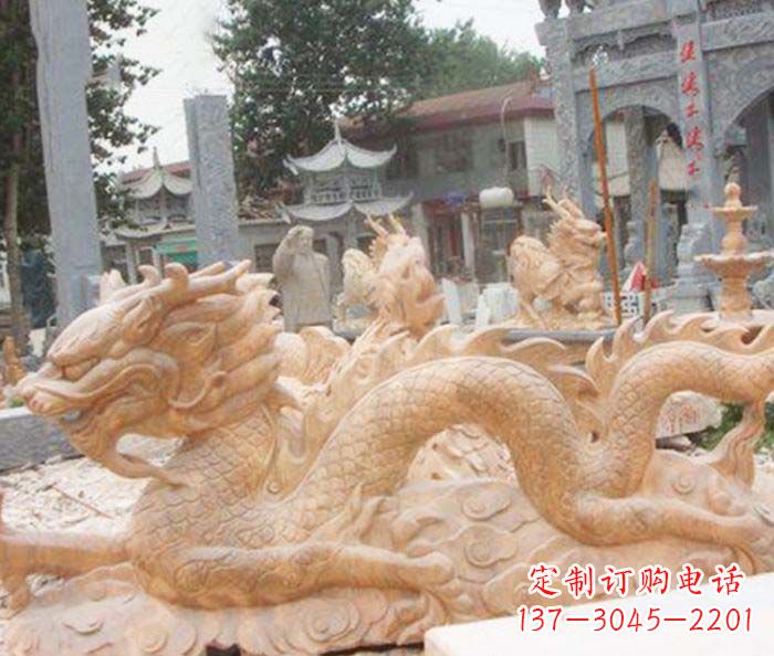 山西晚霞红生肖龙石雕