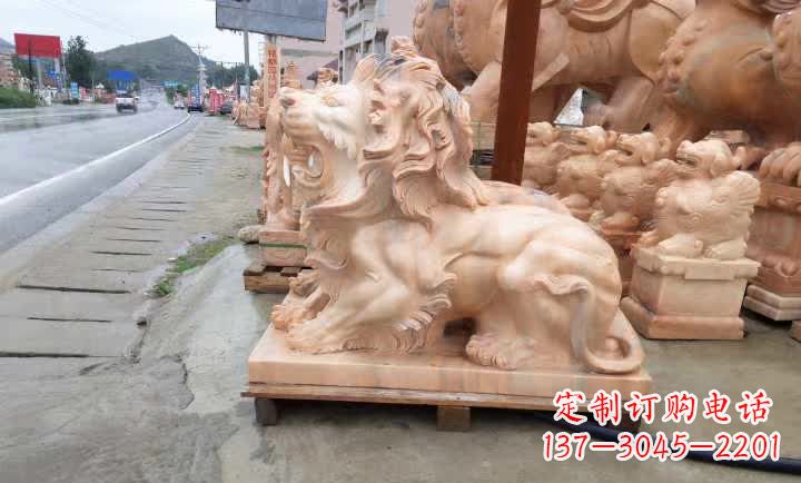 山西晚霞红狮子雕塑
