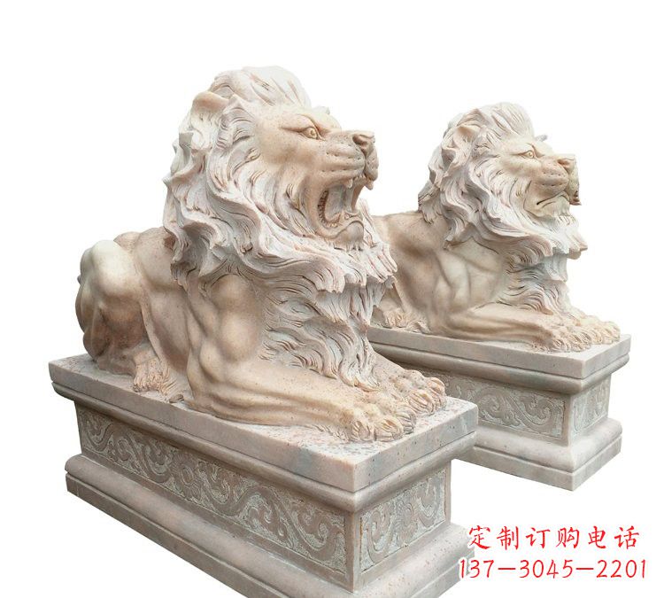 山西晚霞红石材欧式狮子
