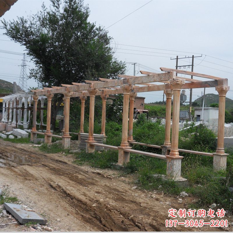山西晚霞红石雕花架长廊