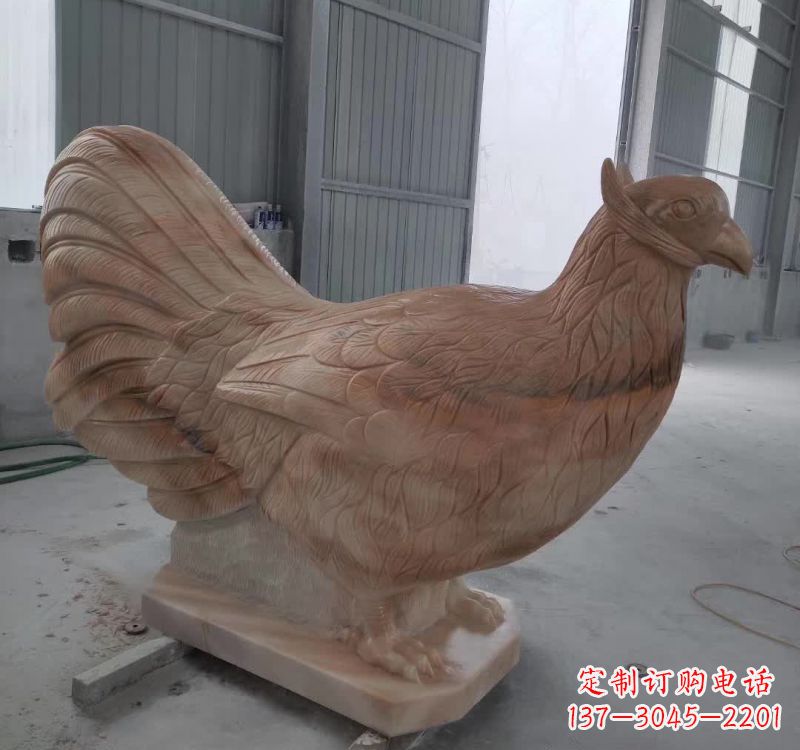 山西晚霞红石雕母鸡