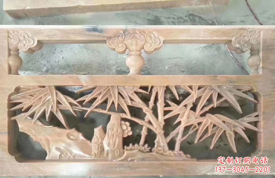 山西晚霞红石浮雕栏板户外摆件园林景观雕塑