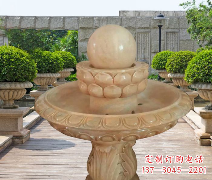 山西晚霞红双层风水球公园喷泉石雕 (2)