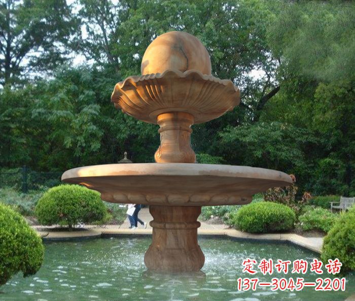 山西晚霞红双层风水球喷泉公园石雕