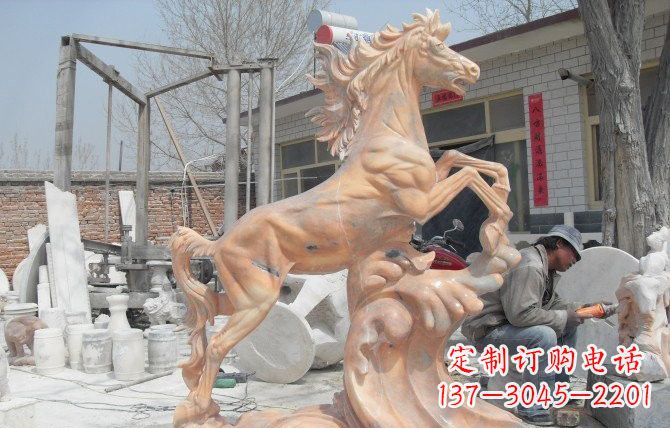 山西晚霞红踏浪奔马石雕222