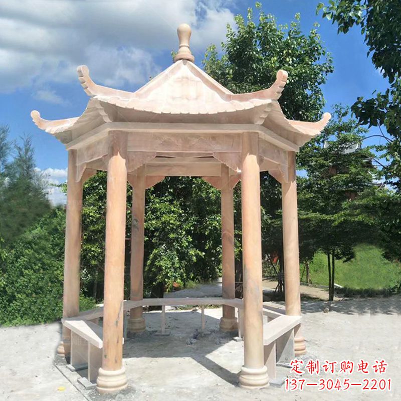 山西晚霞红庭院石凉亭
