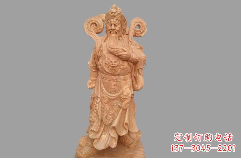 山西晚霞红武财神关公雕像