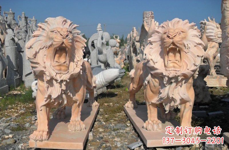 山西晚霞红西洋狮子雕塑