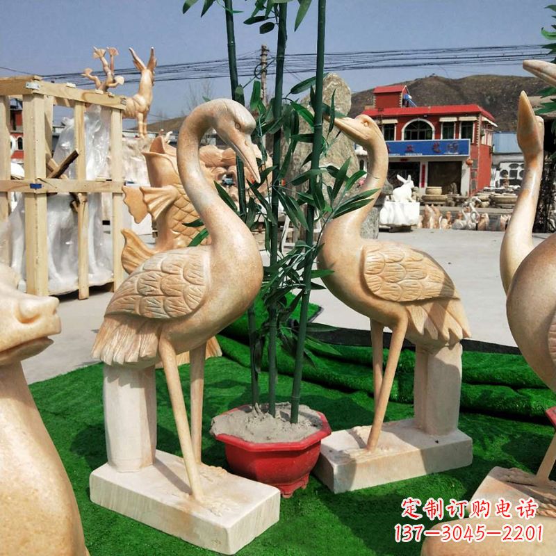 山西晚霞红仙鹤石雕