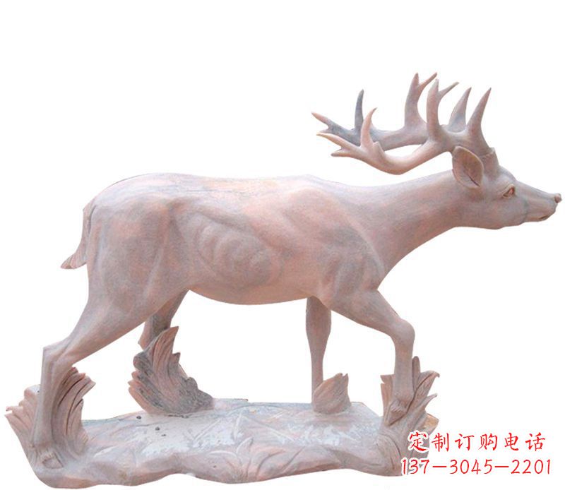 山西晚霞红小鹿石雕