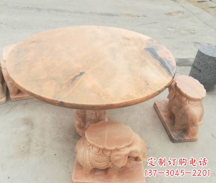 山西晚霞红小象桌凳别墅石雕 (4)