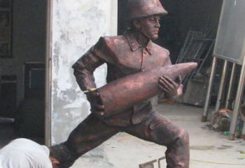 山西铜雕炮弹战士，象征勇气和决心