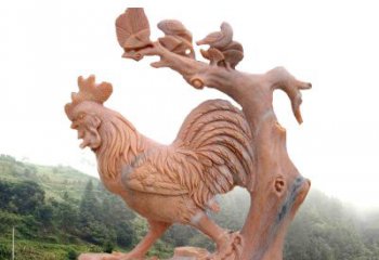 山西中领雕塑：酉鸡晚霞红石动物雕塑