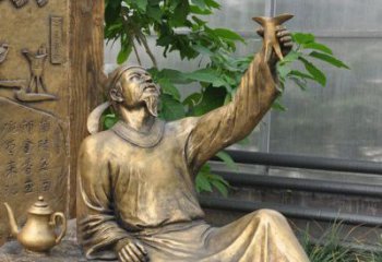 山西象征文学大师李白的铜雕像