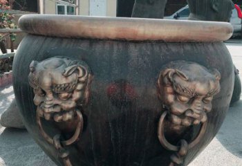 山西铜雕圆形荷花水缸雕塑 (6)
