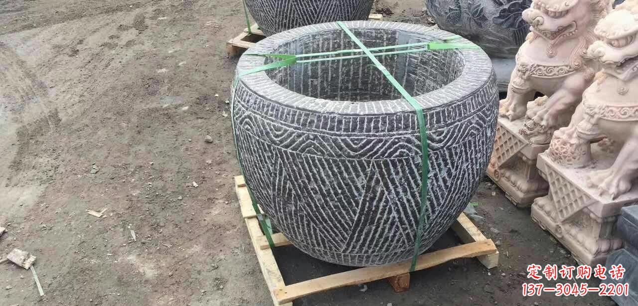 山西纹理石浮雕水缸