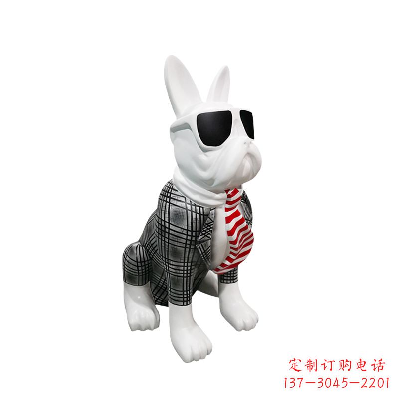 山西系领带戴墨镜的狗雕塑,商场超市美陈斗牛犬摆件