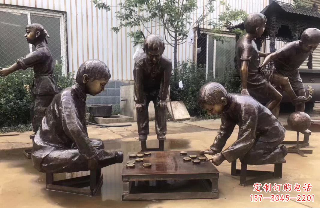 山西下象棋儿童铜雕