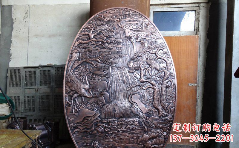 山西仙鹤松林瀑布古代园林景观铜浮雕