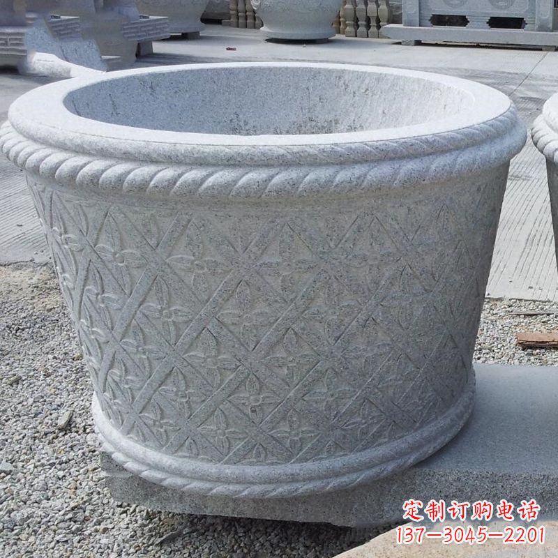 山西现代石雕花盆雕塑