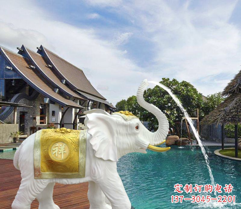 山西祥瑞汉白玉喷泉喷水大象