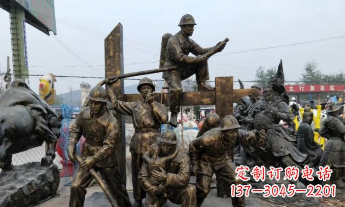 山西消防战士人物铜雕