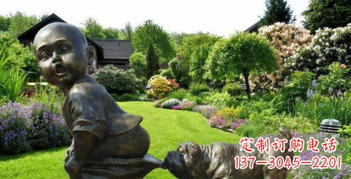 山西小狗叼小孩裤子童趣铜雕