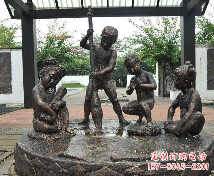 山西小孩写大字铜雕小品