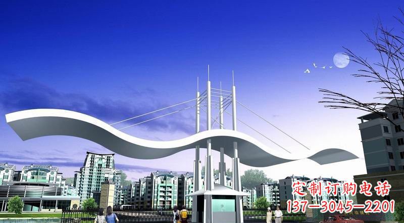 山西小区不锈钢门牌坊景观雕塑