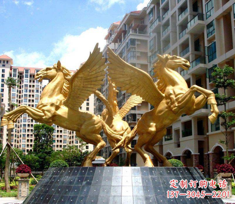 山西小区飞马三匹马景观铜雕