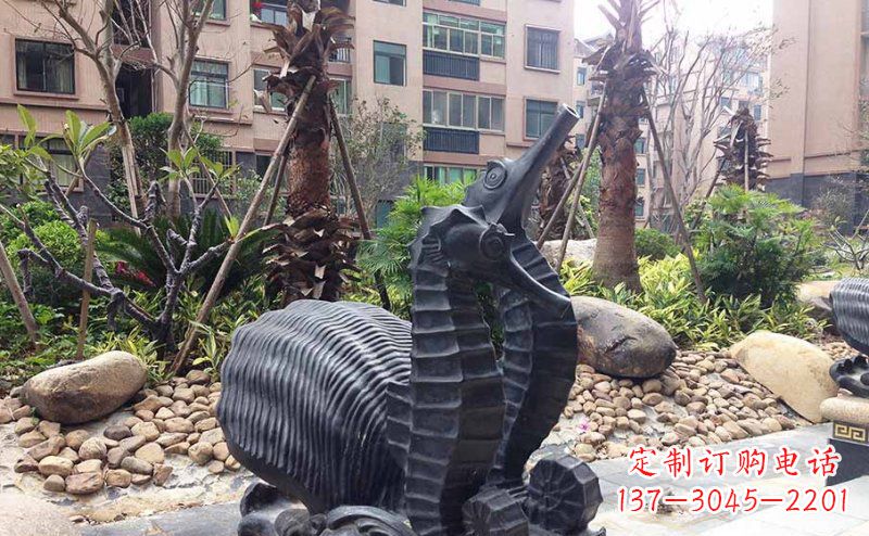 山西小区海马动物玻璃钢仿铜雕塑