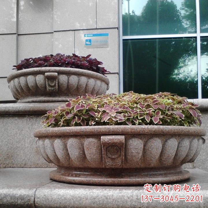 山西小区花岗岩石雕花盆