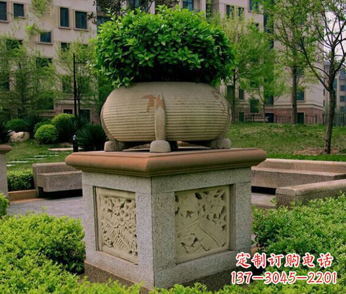 山西小区景观大理石花盆石雕 (3)