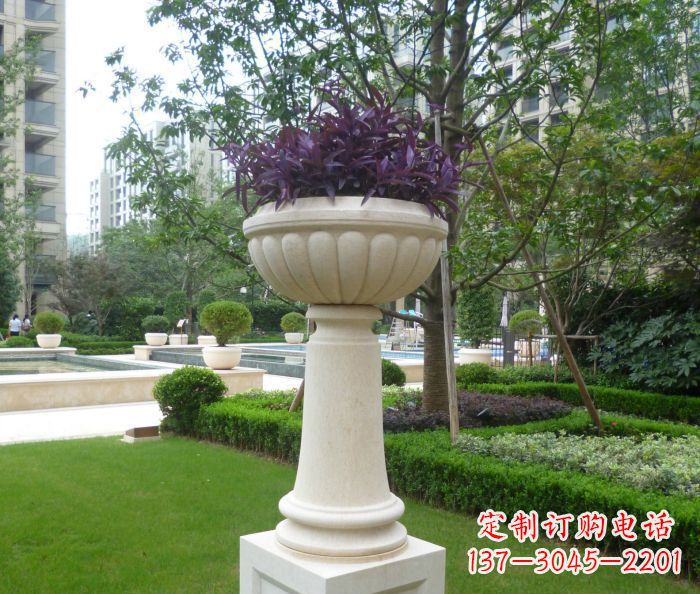 山西小区景观汉白玉花盆石雕 (2)