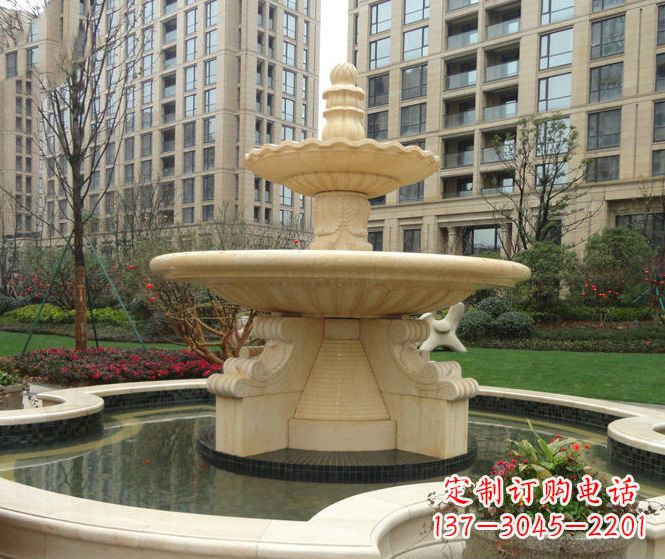 山西小区景观晚霞红多层喷泉石雕 (3)