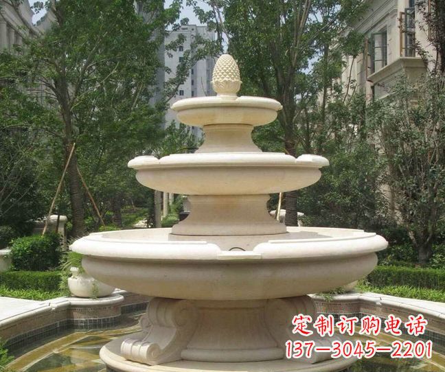 山西小区景观晚霞红多层喷泉石雕