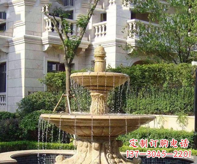 山西小区景观晚霞红多层喷泉石雕 (4)