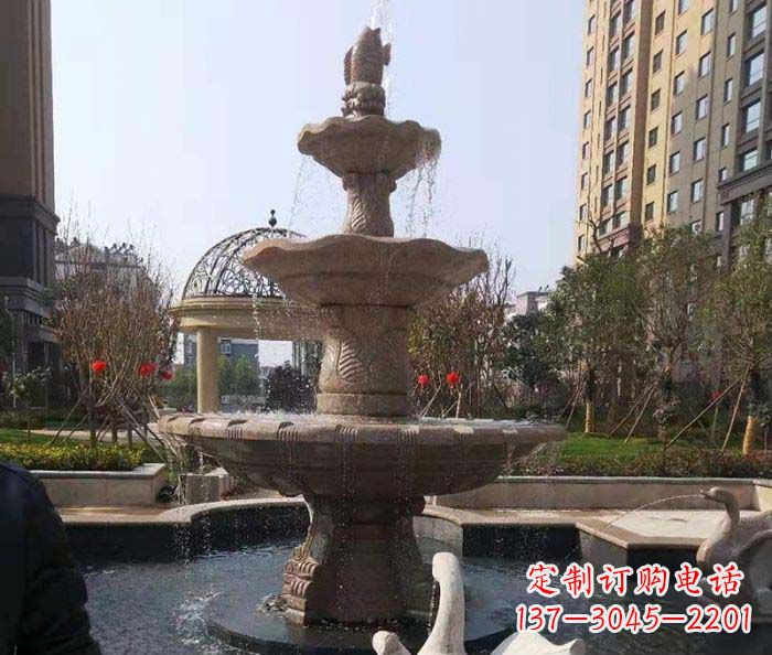 山西小区景观晚霞红鲤鱼石雕喷泉