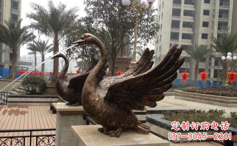 山西小区喷水天鹅动物铜雕